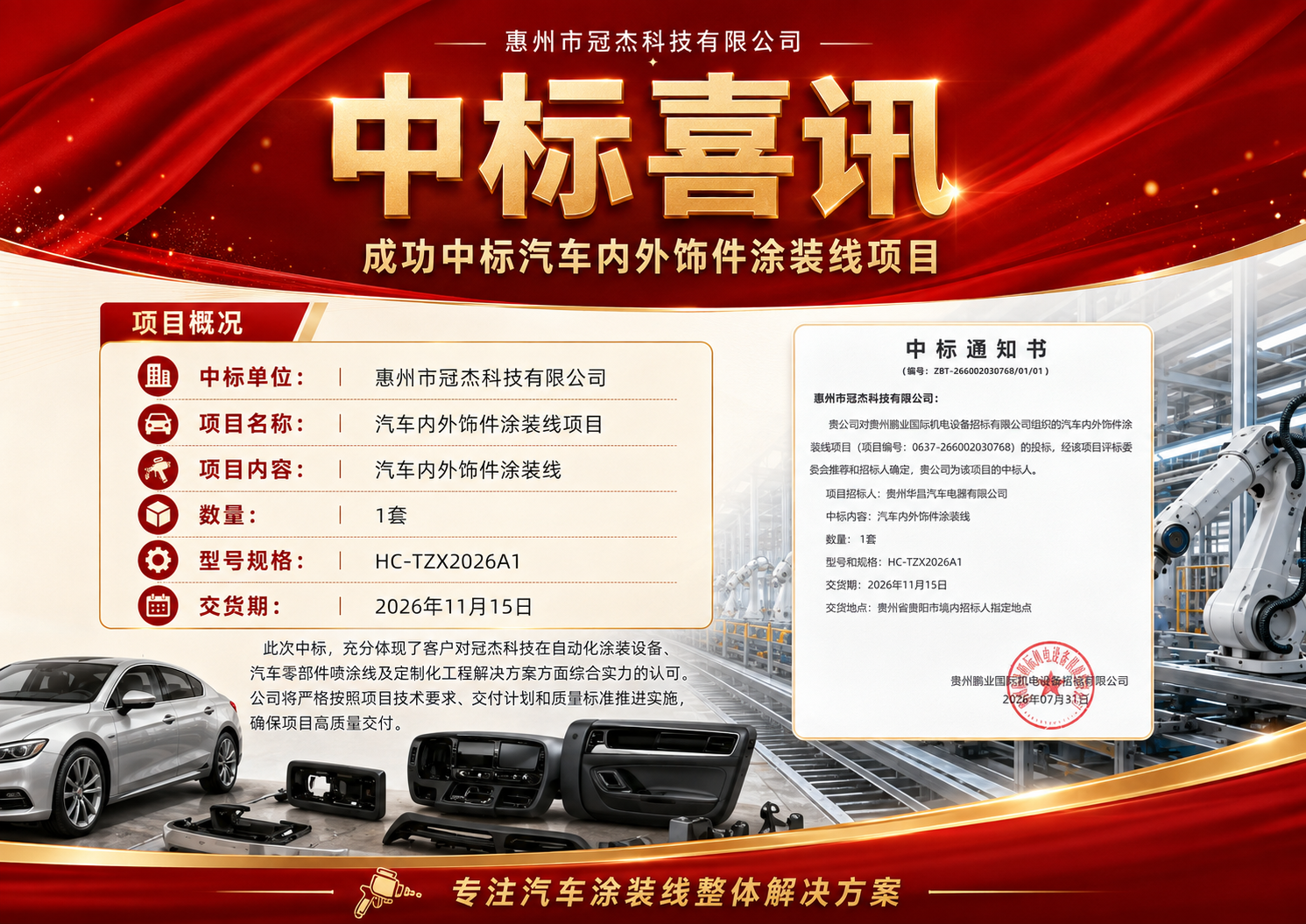 喜讯｜冠杰科技成功中标汽车内外饰件涂装线项目(图1)